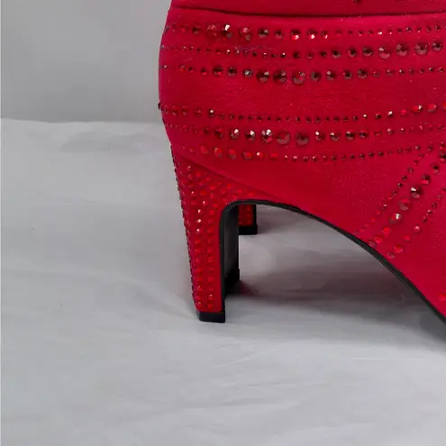 Impo Virgie Red Rhinestone Ankle Boots Women 6M Pointed Toe Heel Zip Maximalist