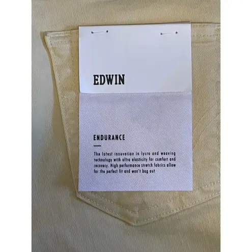 Edwin Endurance Mid Rise Bree Skinny Jeans Raw Hem Daisyness 25 x 26 NWT FLAW Yellow