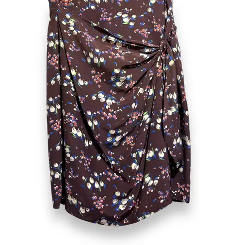 August Silk 100% Silk Faux Wrap Floral Dress Womens 10 Brown NWOT