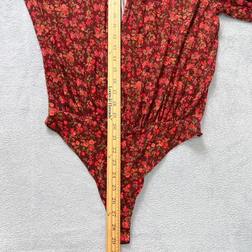 Free People Intimately Kaya Print Cutout Bodysuit Chocolate Combo Womens Medium Red