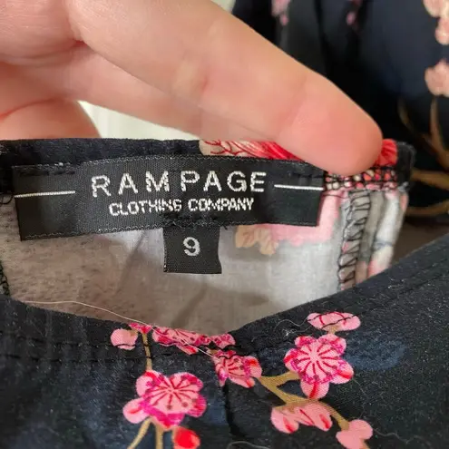 Vintage 90s Y2K RAMPAGE Halter Dress Oriental Floral Medium Grunge Babydoll Sz 9 Black