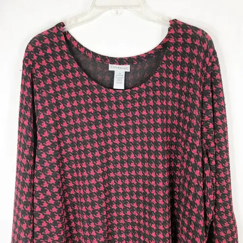 Houndstooth Catherines Plus Size 2X Top 22W 24W Red Black  Scoop Neck Stretch 236