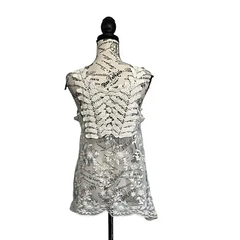 G Collection Womens Beige Lace Crochet Tunic Coverup Boho Sheer Y2k Blouse L White Size L