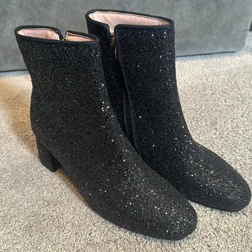 Women’s Black Glitter Covered Chunky Heeled Party Boots Zipper Size 10.5 NEW