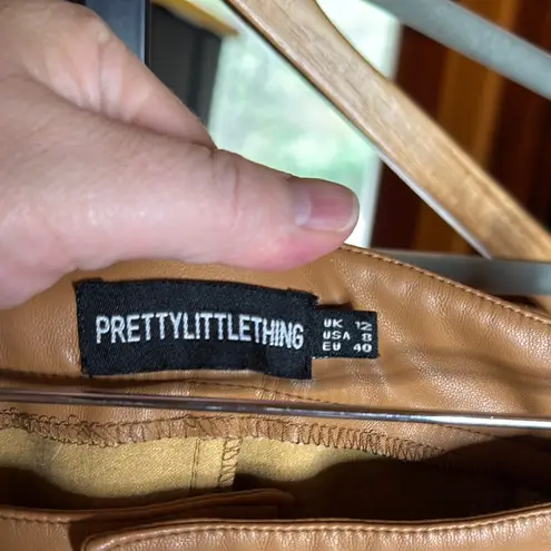 Pretty Little Thing  Camel Faux Leather Split Hem Skinny Pants Size 8