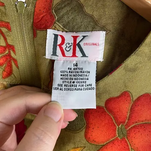 R & K Vintage Originals Women’s 14 Green Floral Print Maxi Boho Cottage Dress