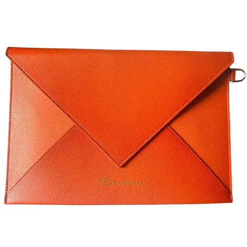 SANTONI Grain Leather Envelope Clutch Orange NEW IN BOX/DUSTBAG