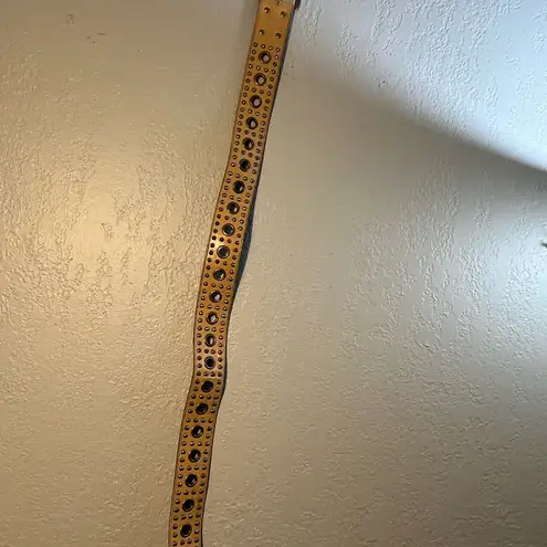 Studded Tan Leather Belt Chrome One Size Rockstar Hippie Western Cowgirl