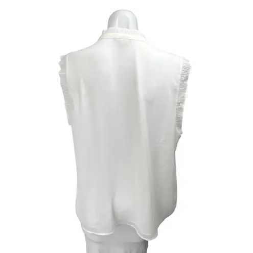 H&M  White Sleeveless Ruffle Tie Neck Keyhole Lightweight Blouse Top Size 16 - Image 2