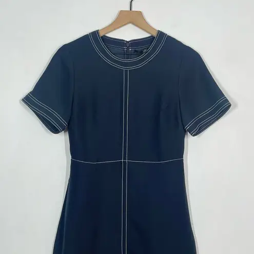 Banana Republic  A-Line Dress Womens Size 0 Navy Blue Tonal Stitched Short Sleeve