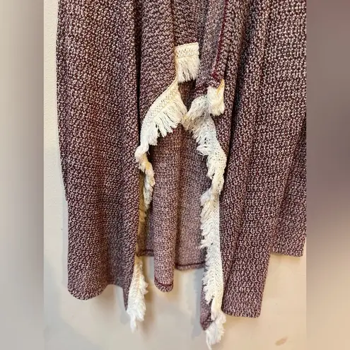 Arizona Jeans Arizona Juniors Maroon Cream Stretchy Long Sleeve Fall Fringe Sweater Cardigan L