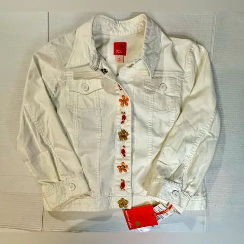 HEARTS OF PALM Womens White Button Up Floral Mimosa Time Jacket Cropped Size 12