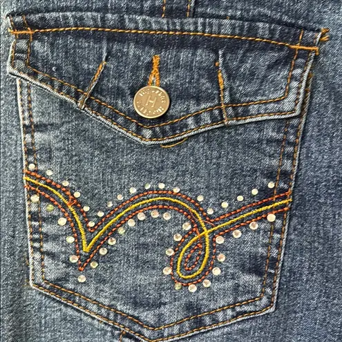 Vintage Y2K Hip Jeans Wide Leg Cropped ā USA Flag Patch, Rhinestone Pockets Blue Size undefined