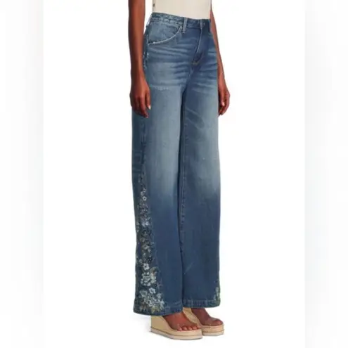 Driftwood NWT Cameron Chloe Bluebell Jeans Size 27 Wide Leg Embroidered Denim