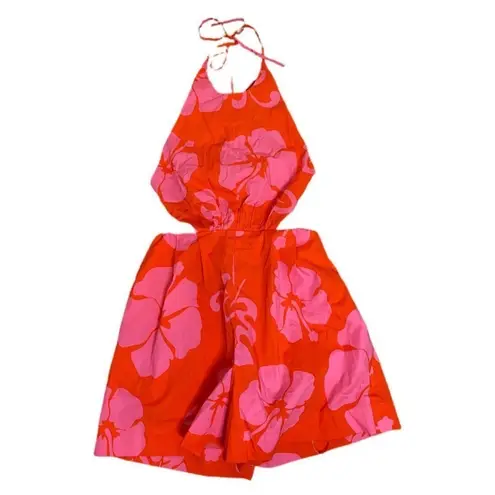 STAUD Women's Size 8 Red Floral Georgia Backless Romper Shorts