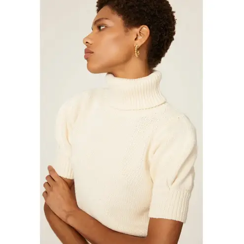 Adam Lippes Sweater Womens Small White Puff Sleeve Knit Turtleneck Cotton Wool