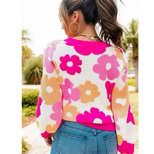SOUTHERN GRACE Dazed For Days Floral V Neck Sweater in Pink Beige Small 4/6