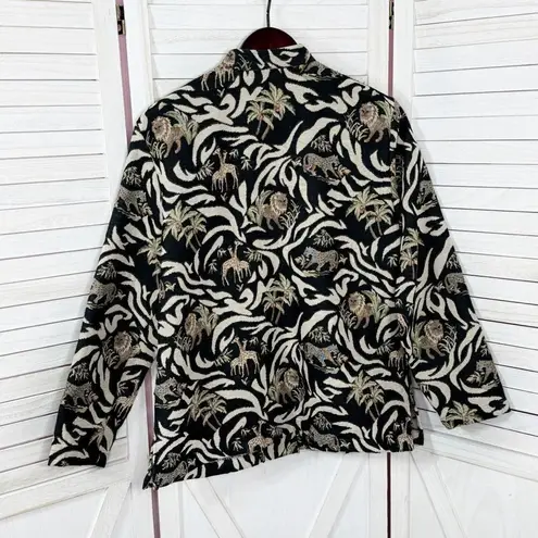 Erin London Vintage 90s Jacquard Tapestry Jungle Print Blazer Jacket Black Med