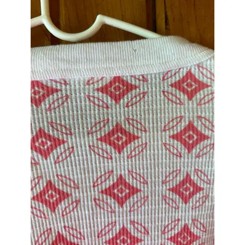 Geometric Print Waffle Knit Thermal Top Long Sleeve Vintage Style size L Red Size L