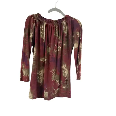 Daisy Fuentes Women's Long Sleeve Tee S Red Gold Tie-Dye