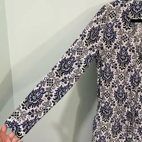 Intermix Women's Blue Graphics Surplice Neckline Long Sleeve Silk Romper Size M