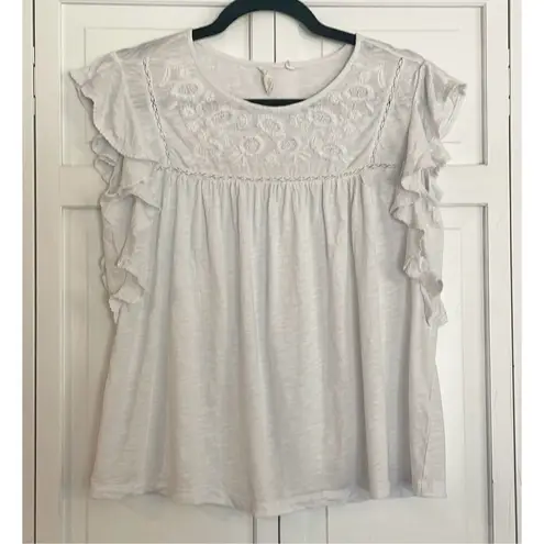 Caslon cotton embroidered flutter sleeve white top small