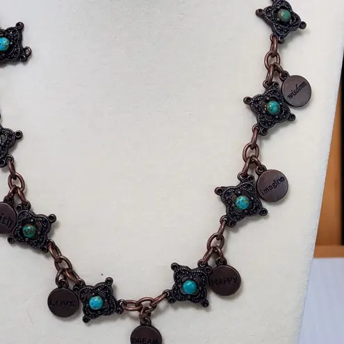 Faux Turquoise Necklace Inspirational Charm Dangle Lobster Closure 15"