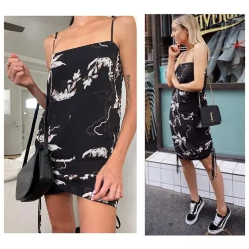 Shona joy Ruched Slip Dress Size 8 Black Shadows Floral Whimsigoth Emo