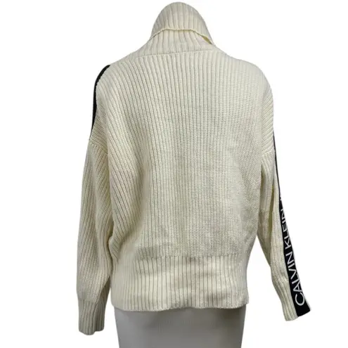 Calvin Klein Jeans Cream Ribbed Knit Long Sleeve Cowl Neck Sweater Top Size L Size L