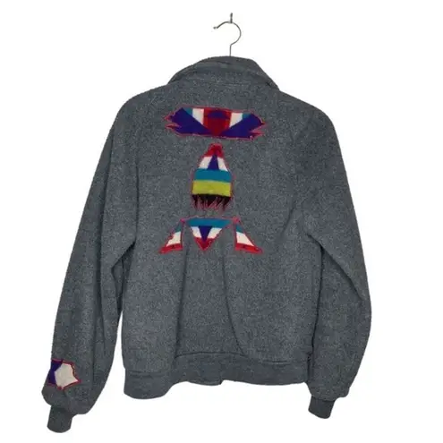 POLARFLEECE Maladen Grey Jacket Southwestern Appliqué Size Small VINTAGE USA Gray