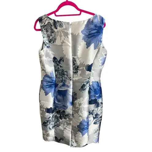 Heron Preston Preston & York Midi Sheath Dress Womens 10 White Blue Floral Sleeveless Wedding