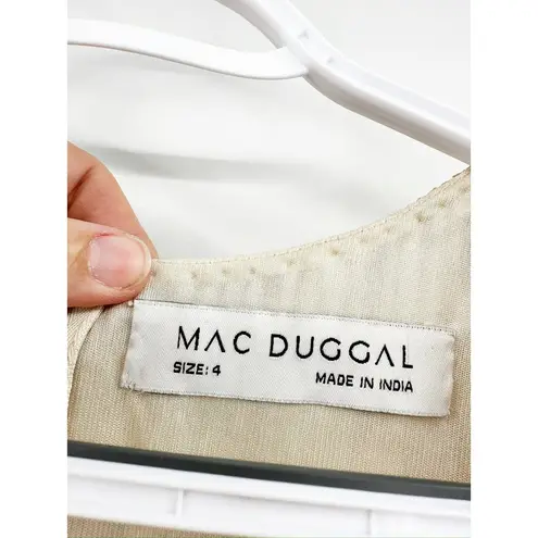 Mac Duggal 4977 Gold Sequin Beaded Illusion Sleeve Gown 4 NWT