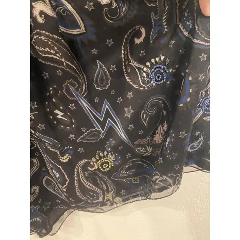 Zadig & Voltaire Romana Dress Womens Small Black Blue Paisley Ruffles