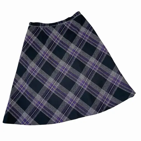 VINTAGE 90s Wool Plaid Midi Skirt Gray Size L