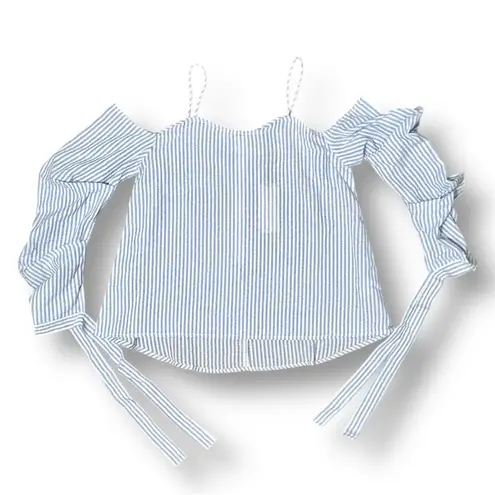 After Market S Blue White Cold Shoulder Striped Peasant Cottagecore Blouse NWT
