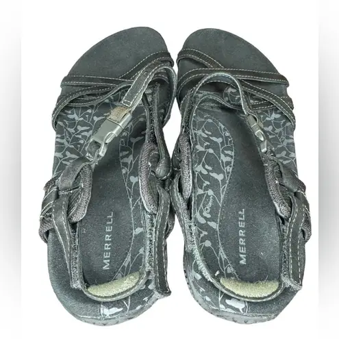 Merrell Jacardia Q-Form Leather Sandals Size 8 Black
