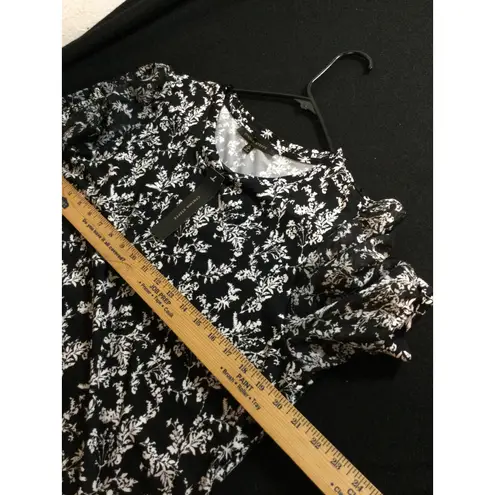 Cynthia Steffe Top XL Black White Floral Sheer Puff Sleeve Blouse New with Tags