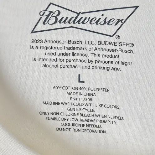 Budweiser Women's  Short Sleeve Graphic T-Shirt - Off White / Cream Size Large