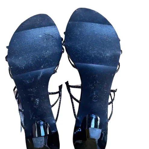 y2k vintage Bejeweled Black Strappy Rhinestone kitten heels sandals shiek size 7