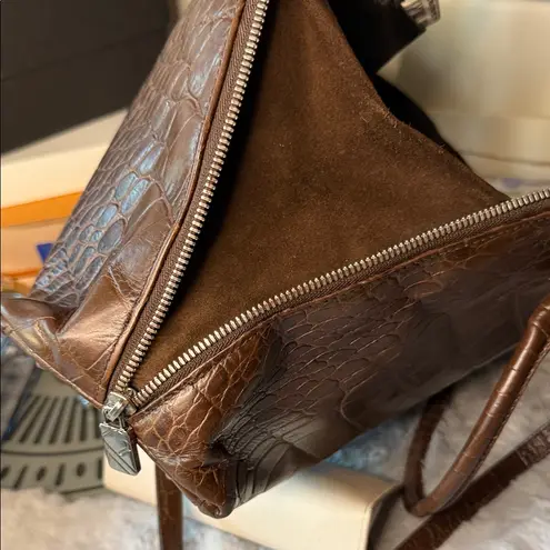 Furla Dark Brown Crocodile-Embossed Shoulder Bag