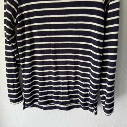 LL Bean Sweater Womens Small Navy White Striped Cowl Neck Pullover Top Preppy Blue
