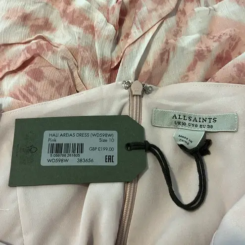 ALLSAINTS NWT Hali Areias Mini Dress Pink Ruffled Ruched UK 10 US 6