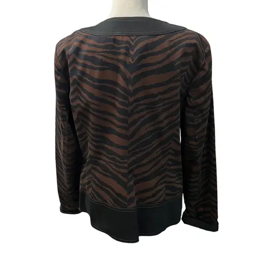 Maggy London Brown Black Zebra Stripe Animal Print Full Zip Blazer Top Sz 14