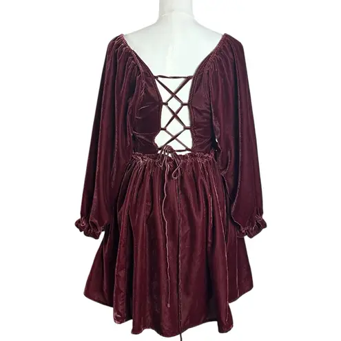 Free People  Dainty Renaissance Daphne Velvet Mini Dress Burgundy Brown Large