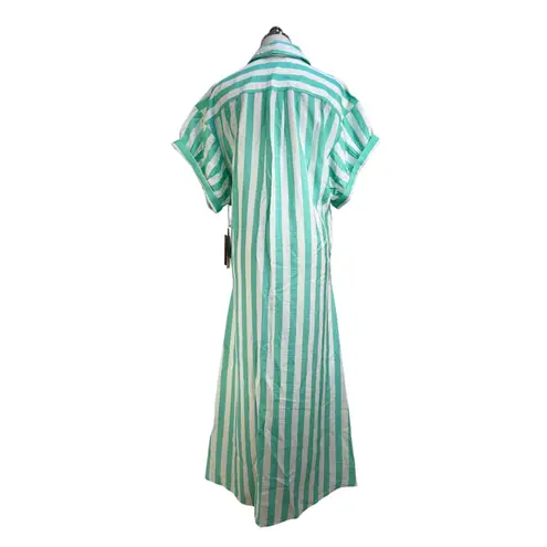 Never A Wallflower Aster Short Sleeve Shirt Dress Stripes Green Midi Size M