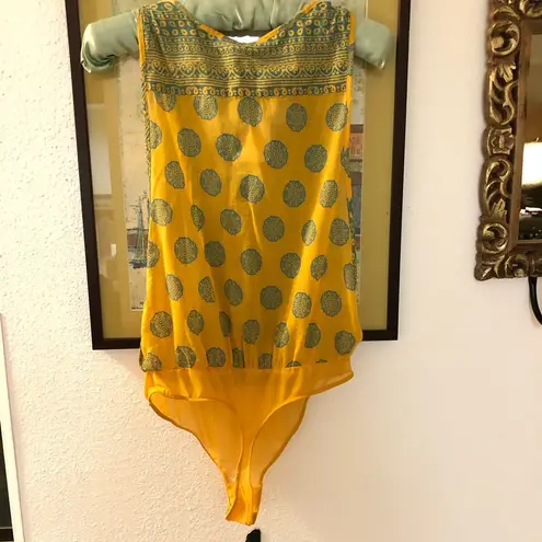 Free People Intimately Soul Of The Sun Bodysuit M Yellow Green Tassels Boho Chic