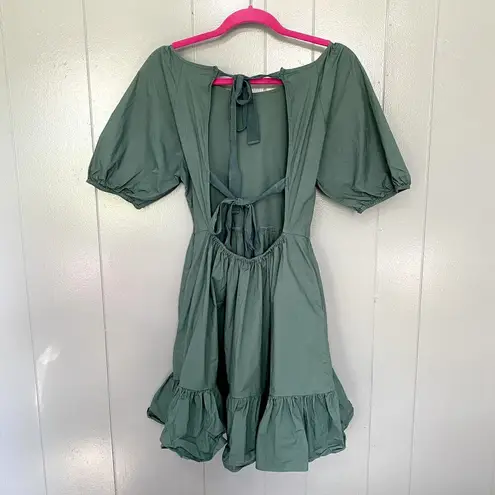 Peter Som Green Puff Sleeves Open Tie Back Ruffle A-line Summer Mini Dress 6