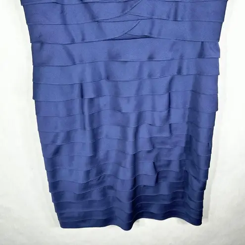 Adrianna Papell ‎ Size 16 Dress Blue Ruffled Sleeveless V Neck Midi Sheath 223