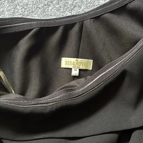 Red & Royal London Women's 14 Black One Shoulder Dress Slanted Hem Side Zip