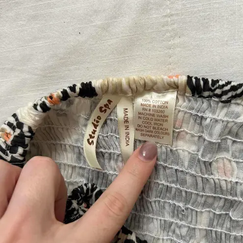 Studio Spa patchwork mixed print midi skirt or mini dress with smocking Size M